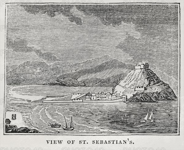 View of St. Sebastian's, Illustration from the Book, Historical Cabinet, L.H. Young Publisher, New Haven, 1834