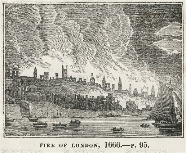 Fire of London, 1666, Illustration from the Book, Historical Cabinet, L.H. Young Publisher, New Haven, 1834