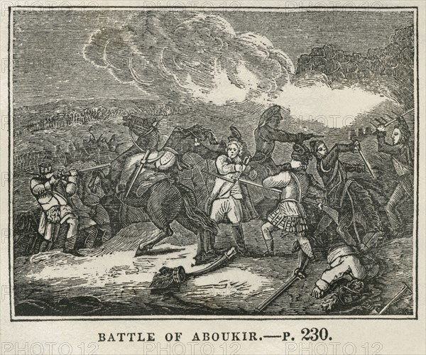 Battle of Aboukir, 1798, Illustration from the Book, Historical Cabinet, L.H. Young Publisher, New Haven, 1834