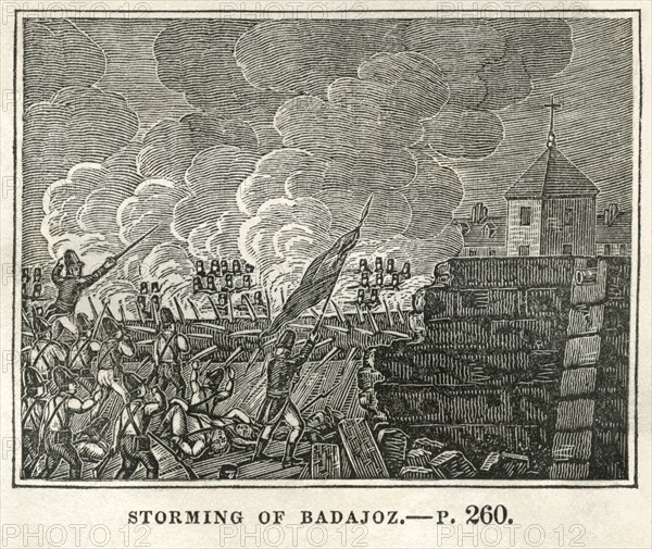 Storming of Badajoz, 1812, Illustration from the Book, Historical Cabinet, L.H. Young Publisher, New Haven, 1834