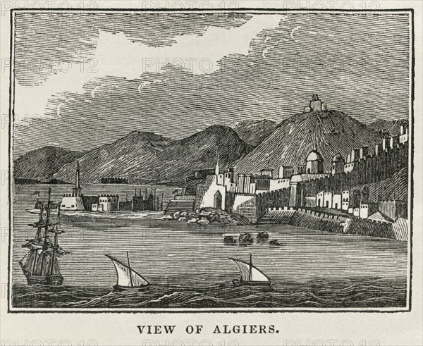 View of Algiers, Illustration from the Book, Historical Cabinet, L.H. Young Publisher, New Haven, 1834