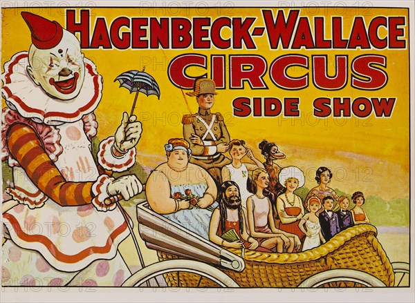 Hagenbeck-Wallace Circus Side Show, Circus Poster, Lithograph, 1930's