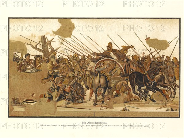 Alexander the Great versus Darius III of Persia during Battle of Issus, Tile Mosaic discovered from the ruins of Pompeii, National Museum of Naples, Strasbourg, 1909