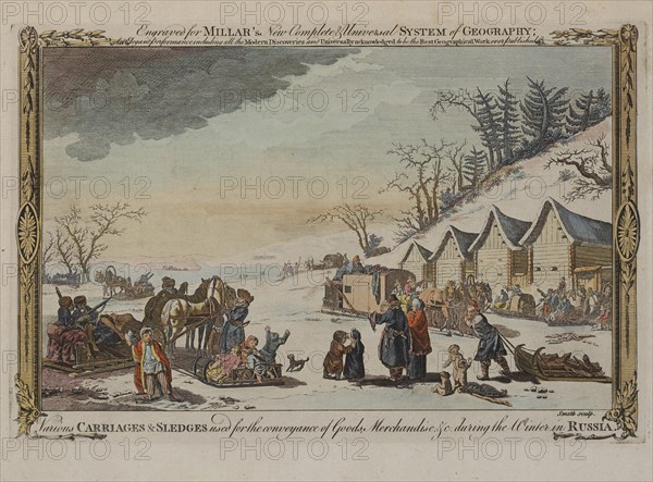 Various, Carriages and Sledges used for the Conveyance of Goods, Merchandise during the Winter in Russia, Published for Millar's New Complete Universal System of Geography, Copper Engraving, 1784