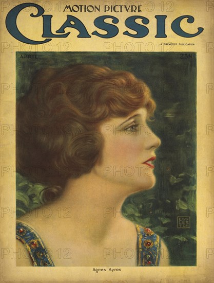 Actress Agnes Ayres, Motion Picture Classic Magazine Cover by Benjamin Eggleston, April 1922