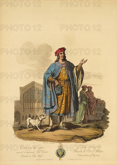 Courtier of the Reign of King Henry VI, Supposed to Represent John Viscount Beaumont K.G. Earl of Boulogne, Constable & Lord High Chamberlain of England, 1430, Etching by I.A. Atkinson, 1812