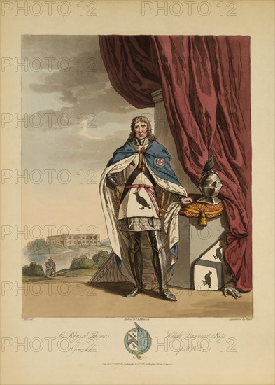 Sir Rhys ap Thomas, Knight Banneret and KG, Governor of all Wales, 1500, Etching by I.A. Atkinson, 1812