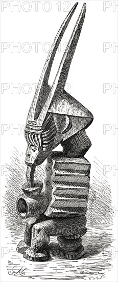 Wooden Idol from Niger River, Africa, Illustration, 1885