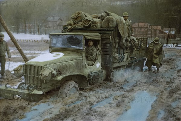 2 1/2 Ton Truck Bogged Down in Mud, Rhineland Campaign, Germany, 1945