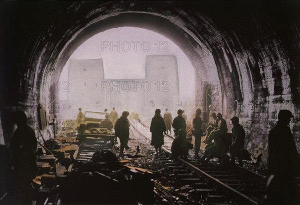 First Army Men and Equipment Crossing Ludendorff Railroad Bridge, Remagen, Germany, Rhineland Campaign, 1945