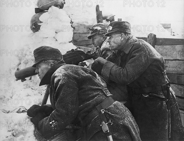 Combat Scene, on-set of the Film, "The Doomed Battalion", Universal Pictures, 1932