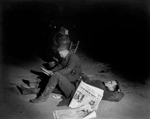 William Blair, Maurice Murphy, Relaxing between Scenes on-set of the Film, "The Road Back", Roman Freulich for Universal Pictures, 1937