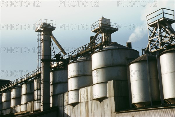 Section of the Batch House that Stored Raw Materials from which Fiberglass Materials, vital to the War Effort, were Produced, Owens-Corning Fiberglas Corporation, Toledo, Ohio, USA, Alfred T. Palmer for Office of War Information, February 1942