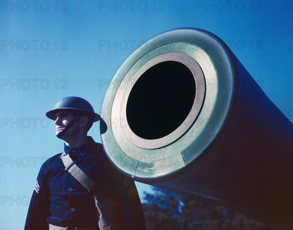 16-inch Coast Artillery Gun Stamped "Watervliet Arsenal 1921," Ft. Story, Virginia, USA, Alfred T. Palmer for Office of War Information, March 1942