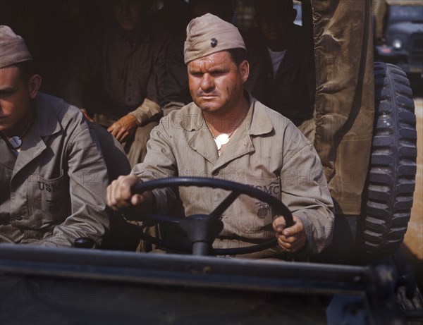 Marine Truck Driver, Marine Corps New River Air Station, Jacksonville, North Carolina, USA, Alfred T. Palmer for Office of War Information, May 1942