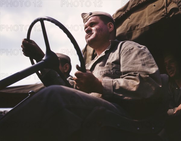 Marine Truck Driver, Marine Corps New River Air Station, Jacksonville, North Carolina, USA, Alfred T. Palmer for Office of War Information, May 1942