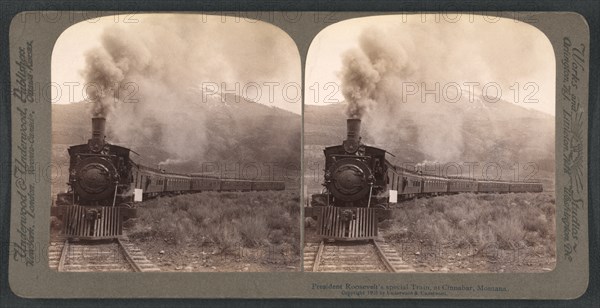 President Theodore Roosevelt's Special Train at Cinnabar, Montana, USA, Stereo Card, Underwood & Underwood, 1903