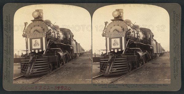 President Theodore Roosevelt's Special Train, Fairmont, Nebraska, USA, Stereo Card, Underwood & Underwood, 1903
