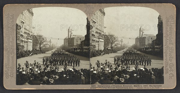 Inauguration Parade of President Theodore Roosevelt, Pennsylvania Avenue, Washington DC, USA, Stereo Card, C. H. Graves, Universal Photo Art Co., March 4, 1905