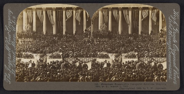 President Theodore Roosevelt's Inaugural Address, Washington DC, USA, Stereo Card, T. W. Ingersoll, Ingersoll View Company, March 4, 1905