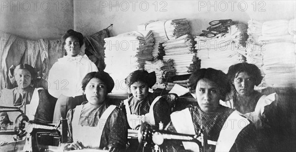 Sewing Class, Indian School, Bismarck, North Dakota, USA, National Photo Company, 1910's
