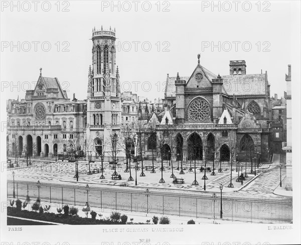 Place St. Germain l'Auxerrois, Paris, France, Silver Albumen Print, Edouard Baldus, 1860's