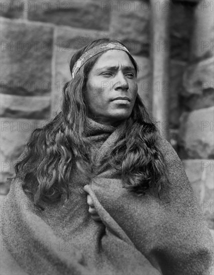 Baby Lone, Kickapoo Medicine Man, Half-Length Portrait Wrapped in Blanket, 1917