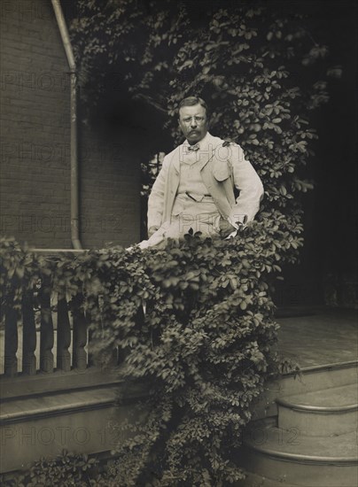 U.S. President Theodore Roosevelt on Veranda at his Country Home, Sagamore Hill, Oyster Bay, New York, USA, September 11, 1905