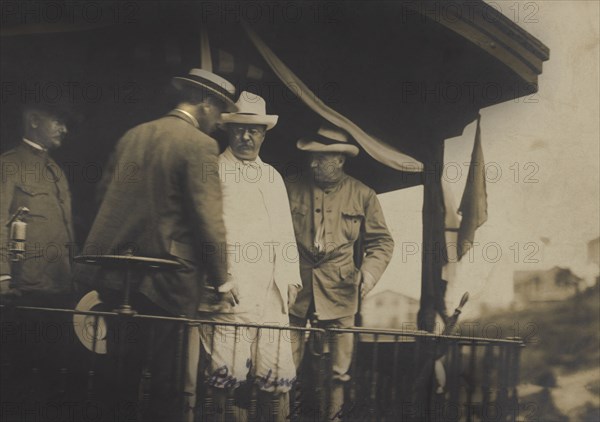 U.S. President Theodore Roosevelt and Others on back of Train Car Passing Through Panama Canal Zone, by William A. Fishpaugh, November 1906