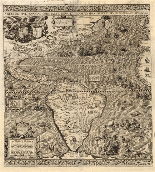 Western Hemisphere Map, "Americae sive qvartae orbis partis nova et exactissima descriptio", Diego Guitierrez, Hieronymus Cock, 1562