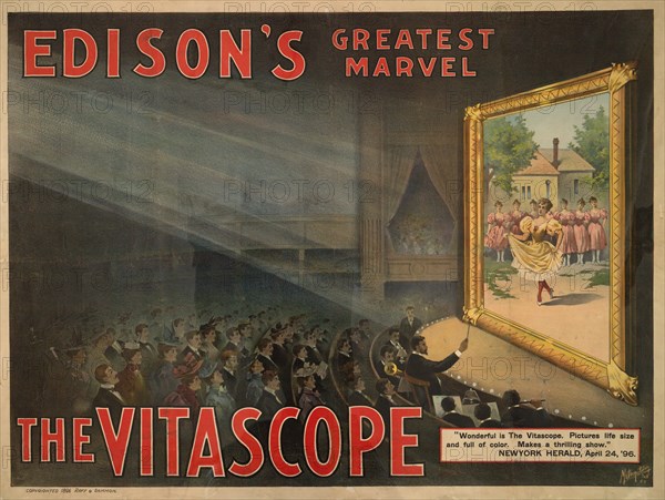 Audience Watching Large Screen, "Edison's Greatest Marvel, The Vitascope", Motion Picture Poster, Raff & Gammon, Metropolitan Print Company, New York, 1896