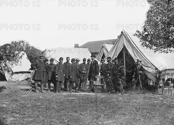 U.S. President Abraham Lincoln with General George B. McClellan and Group of Officers after Battle of Antietam, Alexander Gardner, October 3, 1862