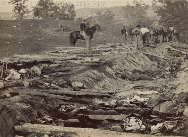 Ditch, called "Bloody Lane", with Bodies of Dead Confederate Soldiers Lay Awaiting Burial during Battle of Antietam, Alexander Gardner, September 19, 1862