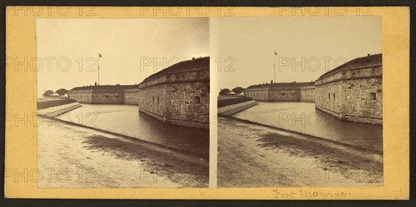 South Side Exterior Walls and Moat, Fort Monroe, Virginia, USA, George Stacy, Stereo Card, 1861