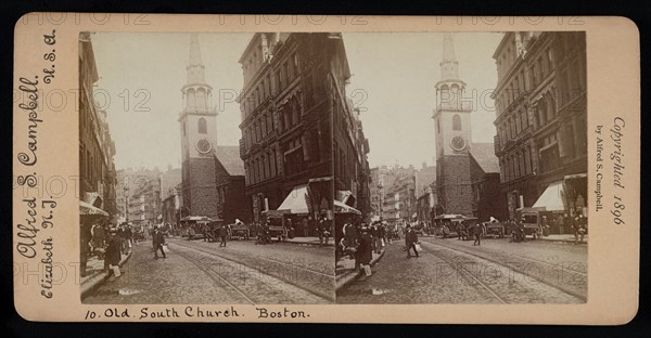 Old South Church, Boston, Massachusetts, USA, Alfred S. Campbell, Stereo Card, 1896