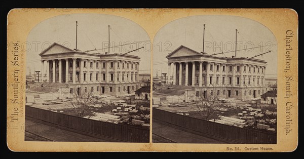 Custom House under Construction, Charleston, South Carolina, USA, G.W. Thorne, Stereo Card, 1860