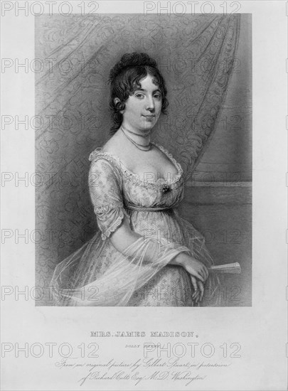 Mrs. James Madison (Dolly Payne), from an Original Picture by Gilbert Stuart, Three-quarter Length Portrait, Engraving