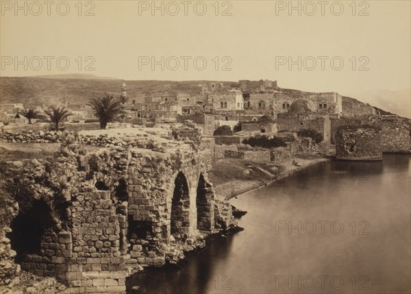 Tiberias viewed from the South with Ruins of Sea Wall and Roman Masonry along Shore of Sea of Galilee, Israel, Francis Frith, 1862