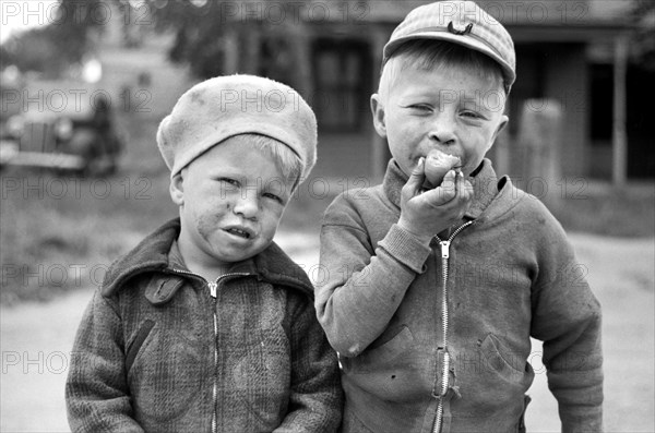 Two Young Boys, Half-Length Portrait, Sisseton, South Dakota, USA, John Vachon, Farm Security Administration, September 1939