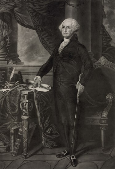 George Washington (1732-99), First President of the United States, Full-Length Portrait by S.H. Gimber from an Original 1796 Painting by Gilbert Stuart