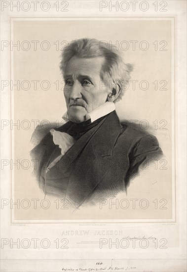 Andrew Jackson (1767-1845), Seventh President of the United States, Head and Shoulders Portrait, Engraving by James Barton Longacre after Daguerreotype by Mathew Brady, 1856