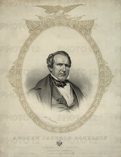 Andrew Jackson Donelson (1799-1871), American Diplomat, Head and Shoulders Portrait, on Stone by C.E. Lewis from a Photo by Mathew Brady, R.J. Compton, 1856