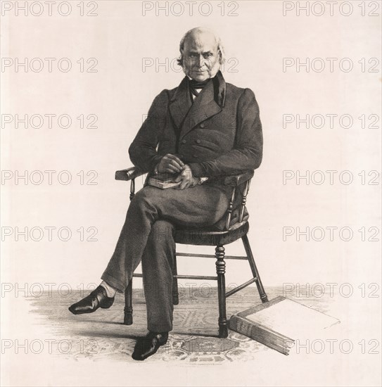 John Quincy Adams (1767-1848), Sixth President of the United States, Full-Length Seated Portrait, Lithograph created from a Daguerreotype by Philip Haas, 1843