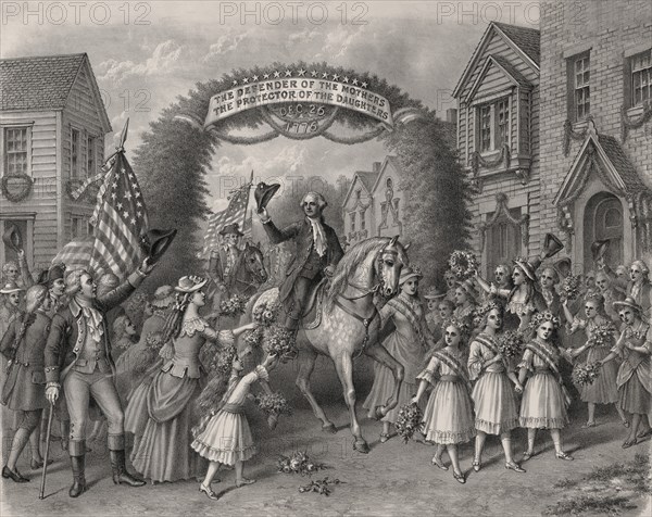 George Washington entering Trenton, 1789, Created from Painting by Louis Kurz, Kurz & Allison, Chicago, 1907