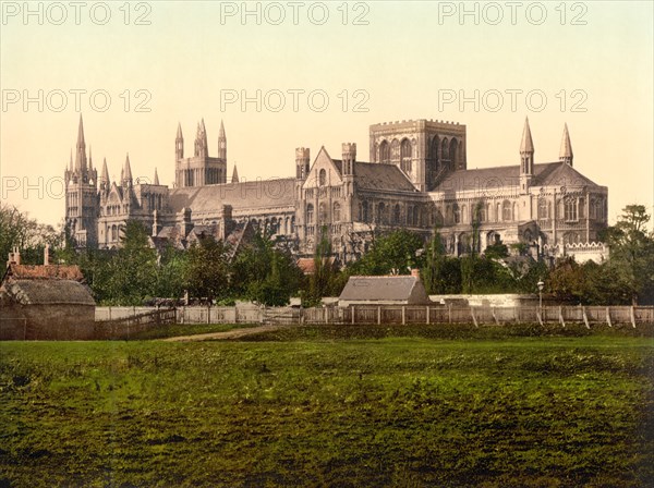 Cathedral, from South, Peterborough, England, UK, Photochrome Print, Detroit Publishing Company, 1905