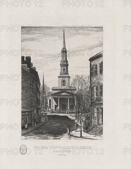 The New South, Church Green, Boston, 1850, Etching by Sidney Lawton Smith, Published by the Iconographic Society, 1898