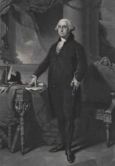 George Washington (1732-99) First President of the United States, Full-Length Portrait, Engraved by William Sartain from a Painting by Gilbert Stuart, 1892