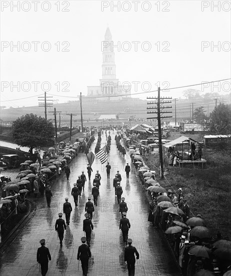 George Washington Masonic National Memorial Dedication Parade on Rainy Day, Alexandria, Virginia, USA, Harris & Ewing, May 12, 1932