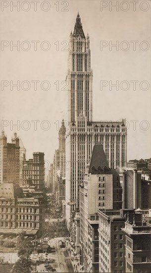 Woolworth Building and Broadway South, New York City, New York, USA, 1913