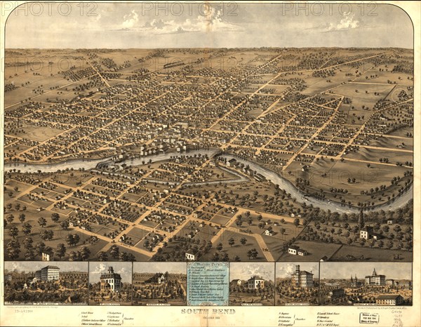 South Bend, Indiana, Drawn and Published by A. Ruger, 1866